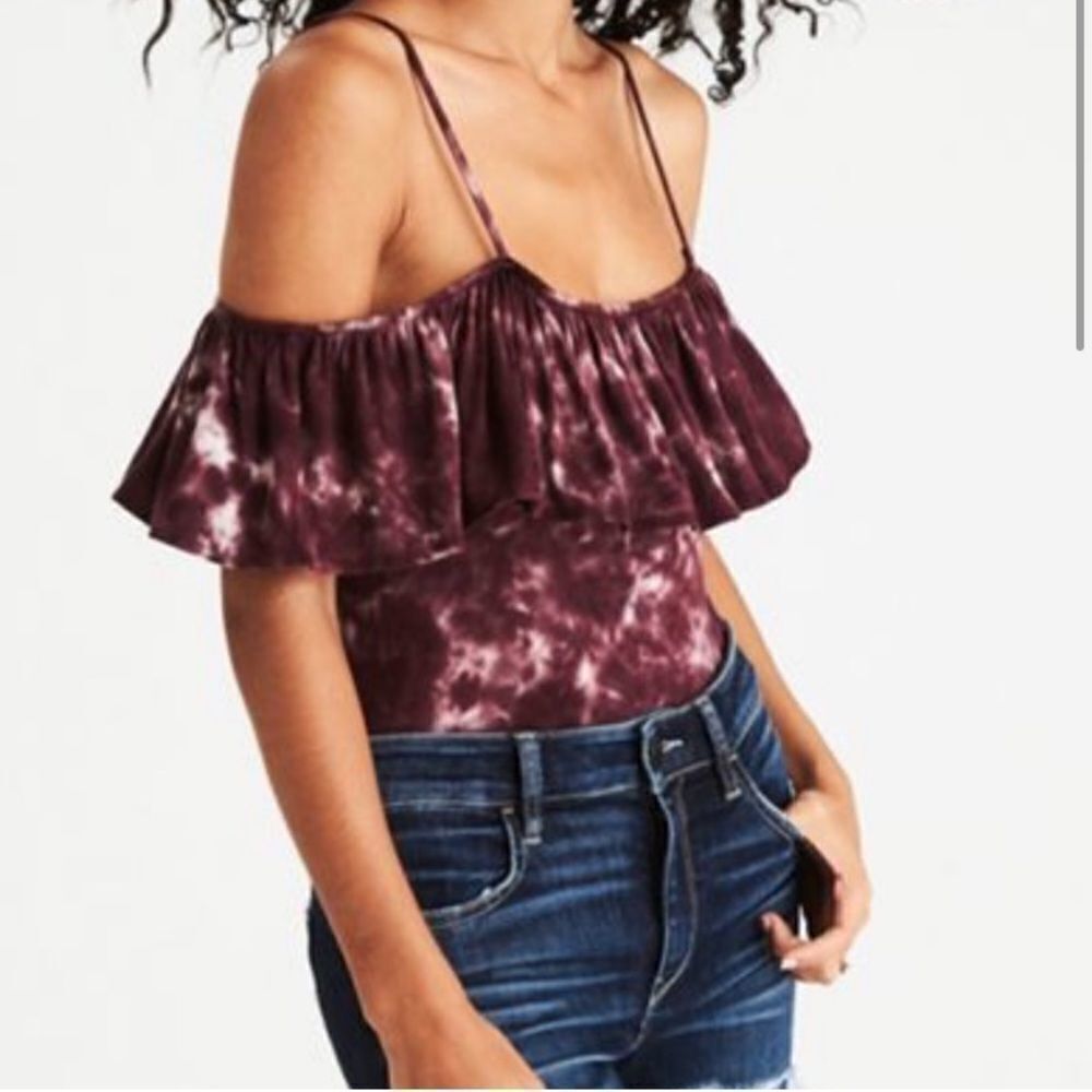 American Eagle Off the Shoulder Tie Dye Bodysuit Shirt